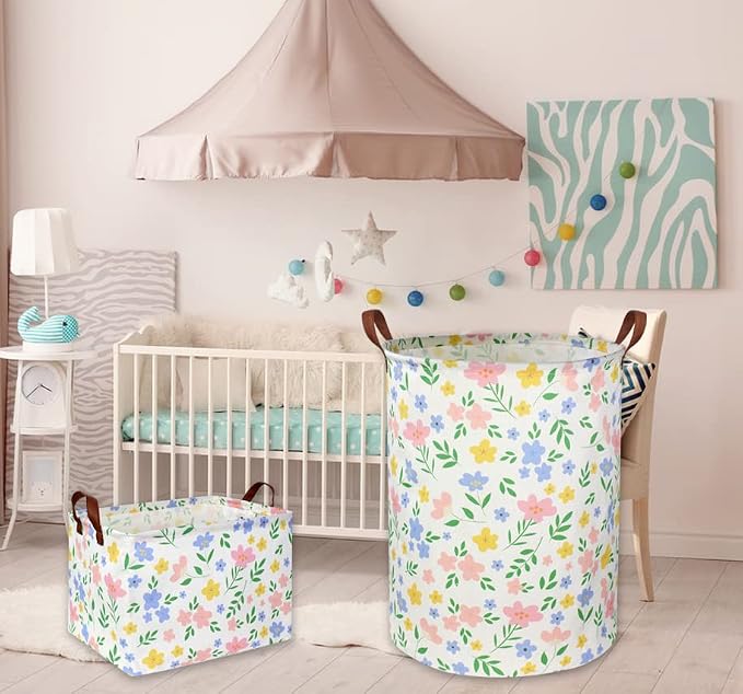 HIYAGON Girls Laundry hamper Baby Girl Hamper Kids Toy Storage Organizer Bins Gift Basket for Bedroom Decor(Flowers) - Image 6