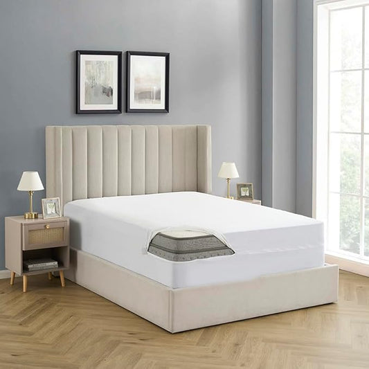 Full Size Mattress Protector – Waterproof Zippered Mattress Encasement – Breathable Polyester Membrane – Fits 10″–16″ Deep Mattresses – Full Encasement, Liquid Barrier, Machine Washable