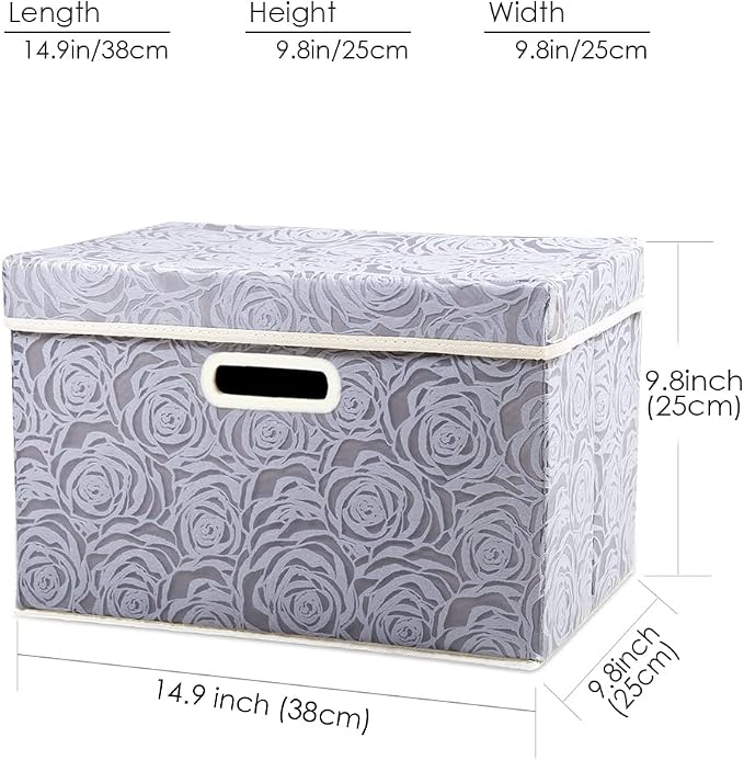 PRANDOM Collapsible Storage Cubes with Lids Fabric Decorative Storage Bins Boxes Organizer Containers Baskets with Cover Handles for Bedroom Closet Living Room 14.9x9.8x9.8 Inch 3 Pack - Image 5