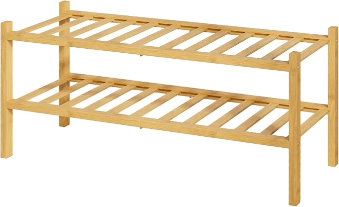 Kitsure Bamboo Wooden Shoe Rack for Closet - Stackable Shoe Organizer with Modular Structure, Space-Saving Shoe Shelf for Entryway, Living Room, Bedroom, 26.8" Wide - 2 Tiers, Natural by Kitsure