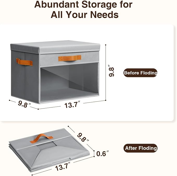 Homsorout Large Storage Bins with Lids - 3 Pack Foldable Decorative Organizers with Clear Windows & Handles, Cube Storage Organizers for Clothes, Blankets, Sweaters, Sheets, Grey - Image 3