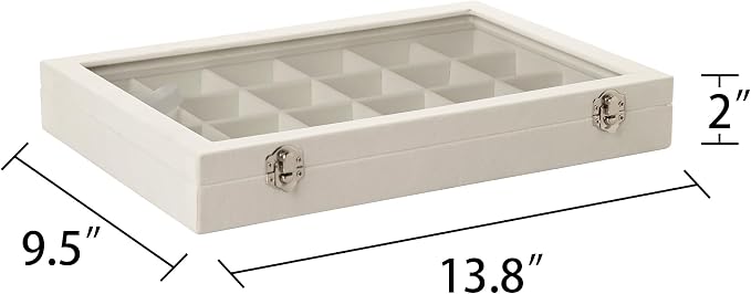 Frebeauty Velvet Jewelry Tray,24 Grid Jewelry Organizer with Clear Lid,Earring Holder Organizer with Clasp,Drawer Insert Rings Pendants Brooches,13.8 x 9.5 x 2 Inches,Gift for Women Girls(Beige) - Image 3