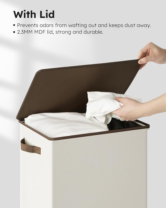 SOLEDI Laundry Hamper with Lid 90L Large & Tall Collapsible Laundry Basket, Clothes Hamper with Bag Removable Easy to Carry, Dirty Hampers for Bedroom, Bathroom, Dorm, College, Beige - Image 5