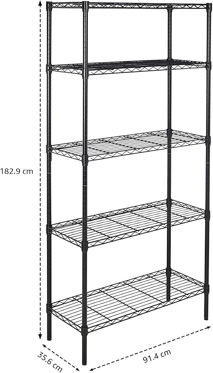Amazon Basics 5-Shelf Adjustable Heavy Duty Steel Wire Storage Shelves for Garage, Kitchen, Easy Assembly, 36" x 14" x 72", Black | Heavy Duty, Adjustable, for Kitchen, Garage, Shelving Organizer - Image 3