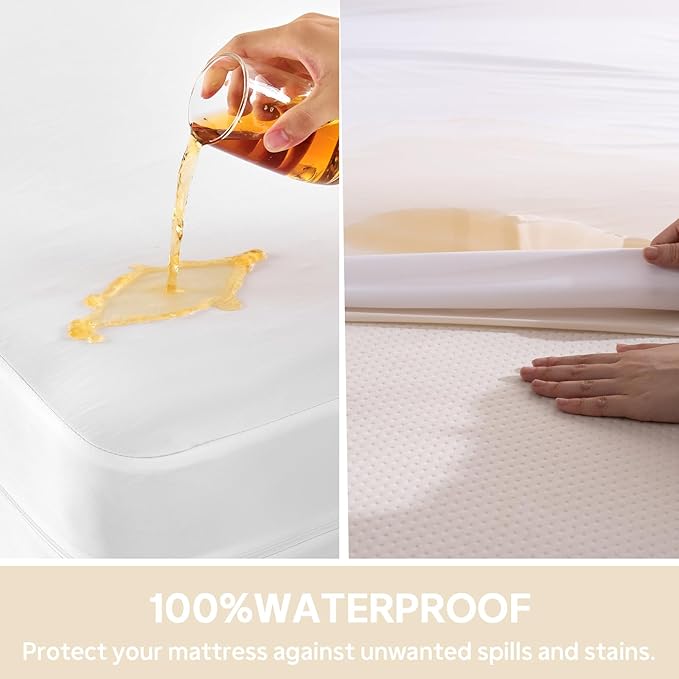 Twin XL Mattress Protector Waterproof (8”-10”Depth) – Premium Zippered Mattress Encasement Bed Cover, Noiseless Breathable Machine Washable Six-Sided Mattress Cover for Bed, White