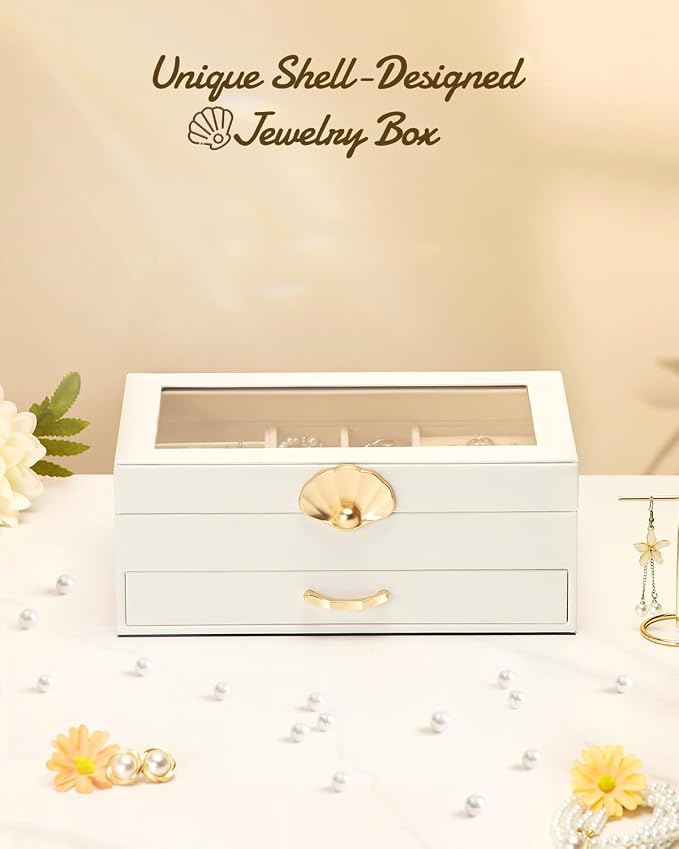 Enthralite Jewelry Box with 1 Drawer: Display Organizer for Earrings Necklaces - Gift for Girls Women (White) - Image 7