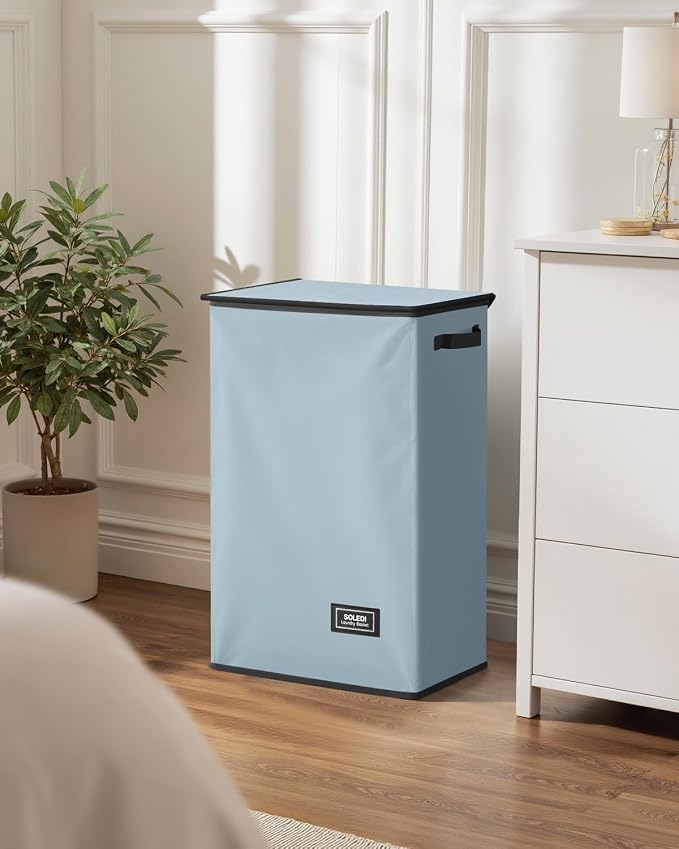 SOLEDI Laundry Hamper with Lid 90L Large & Tall Collapsible Laundry Basket, Clothes Hamper with Bag Removable Easy to Carry, Dirty Hampers for Bedroom, Bathroom, Dorm, College, Blue Grey - Image 7