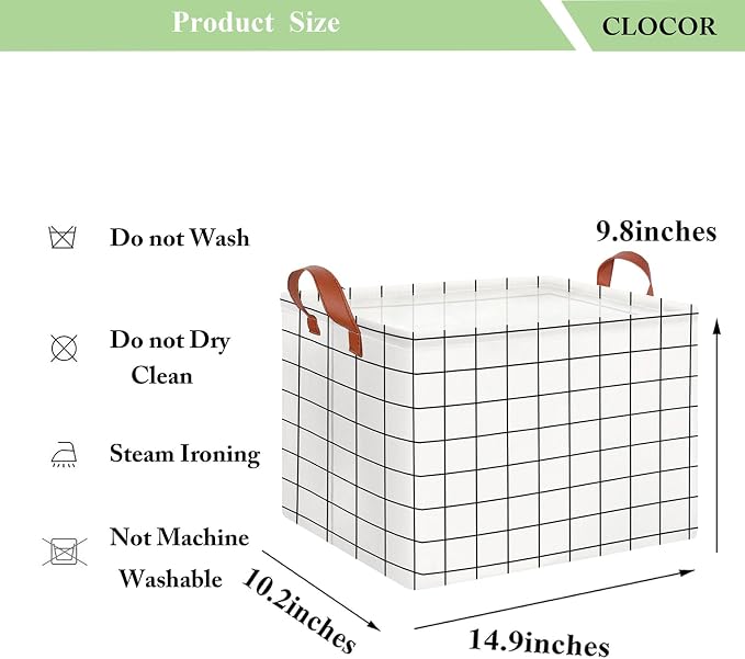 CLOCOR Rectangular Storage Basket,Collapsible Cute Pattern Storage Bin,Waterproof Coating Storage Box with Handles,Gift Baskets,Shelf Basket (white checks) - Image 6