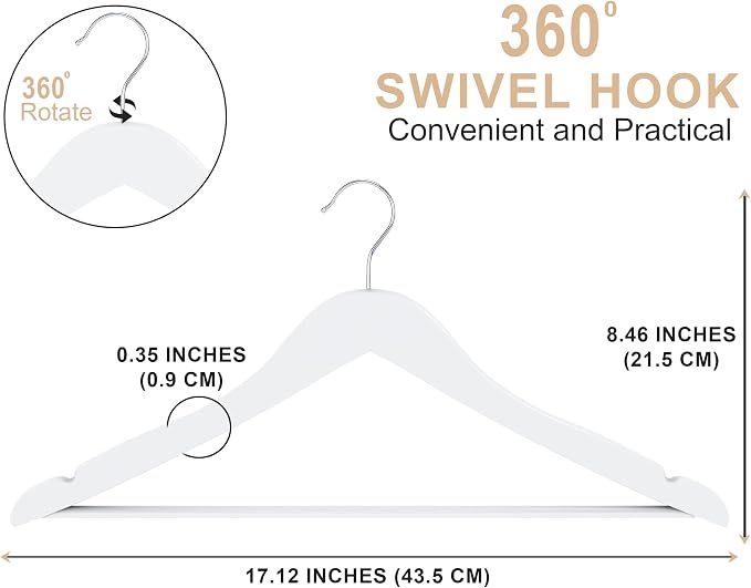 Utopia Home Premium Wooden Hangers 20 Pack - Durable & Slim Coat Hanger - Suit Hanger with 360-Degree Rotatable Hook - Wood Hangers with Shoulder Grooves (White Color) - Image 2