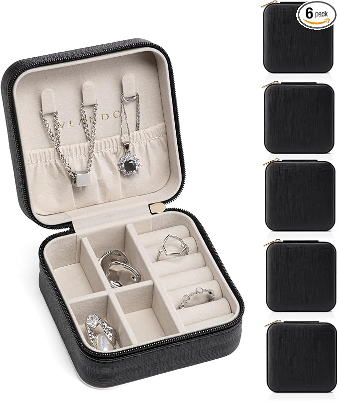 VLANDO Travel Jewelry Box, Small Jewelry Travel Organizer Case for Girls Women - Black*6 pack by VLANDO
