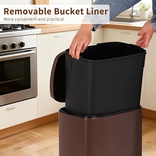 PayLessHere Stainless Steel Trash Can with Lid - Removable Inner Bucket, Foot Pedal Soft Close for Office, Home, Kitchen Garbage Bin (Brown, 13 G) - Image 5