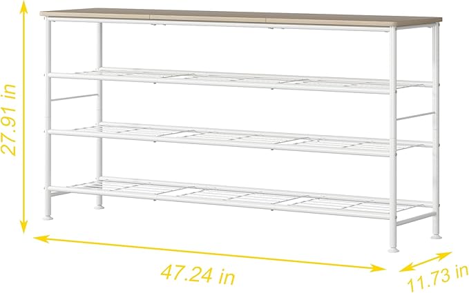 SUOERNUO Shoe Rack Organizer 4 Tier for Closet Entryway Free Standing Metal Storage Shoe Shelf with MDF Top Board (White+Oak, Large 4 Tier) - Image 3