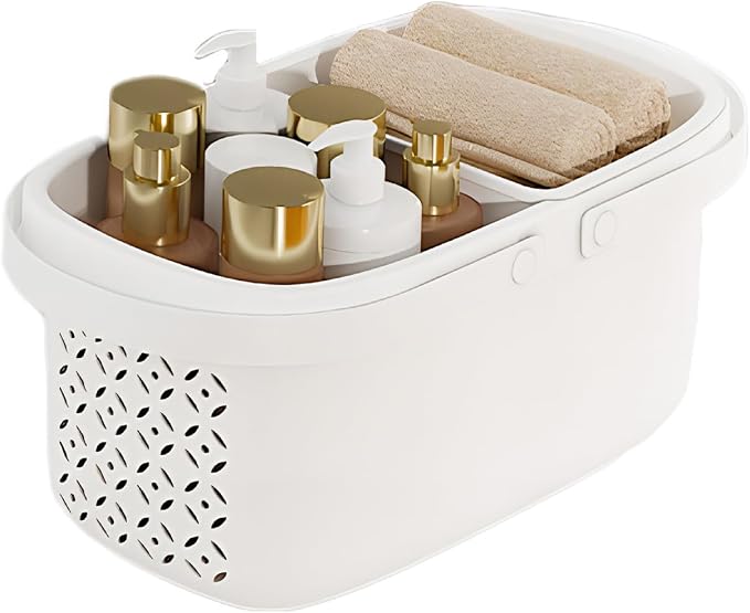 Pulseplay Plastic Shower Caddy Basket with Handle Portable Organizer Storage Basket with Drainage Holes for Bathroom College Dorm Bedroom Kitchen Gym (White) by Unknown