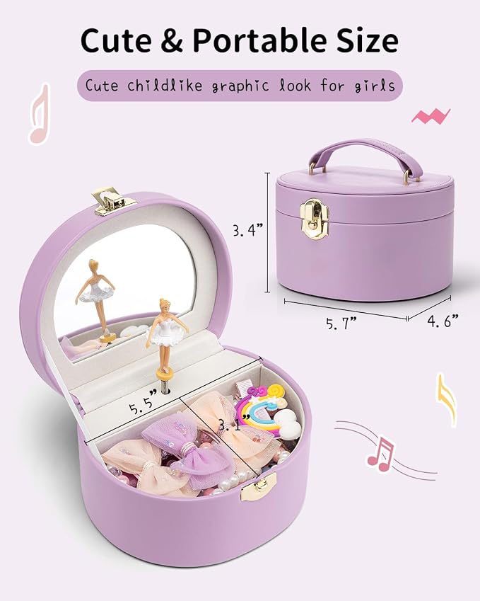 VLANDO Bithday Gifts for Girl, Musical Jewelry Box for Girls, Small Kid Music Box with Ballerina for Party Bedroom Decor, Gifts for Girls Kids - Purple - Image 6