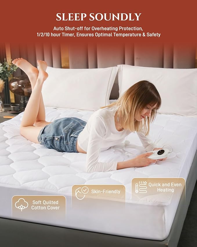 Heated Mattress Pad King Size – Electric Heated Bed Pad with Dual Zone Control, Deep Pocket Warming Cover, Thick Underblanket Sheet, Bed Warmer (05 Pure White, 78" x 80")