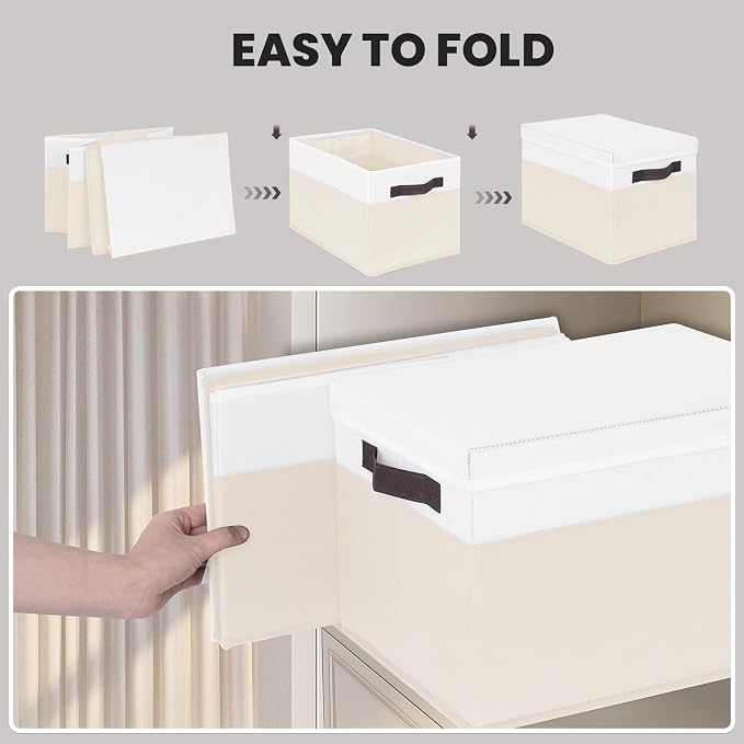 Large Nursery Closet Organizer Bins with Lids 4 Pack - 23 QT Decorative Storage Baskets for Living Room Bedroom Shelf - Stackable Storage Boxes with Lids Handles for Clothes Sweater Book Towel Purse - Image 7