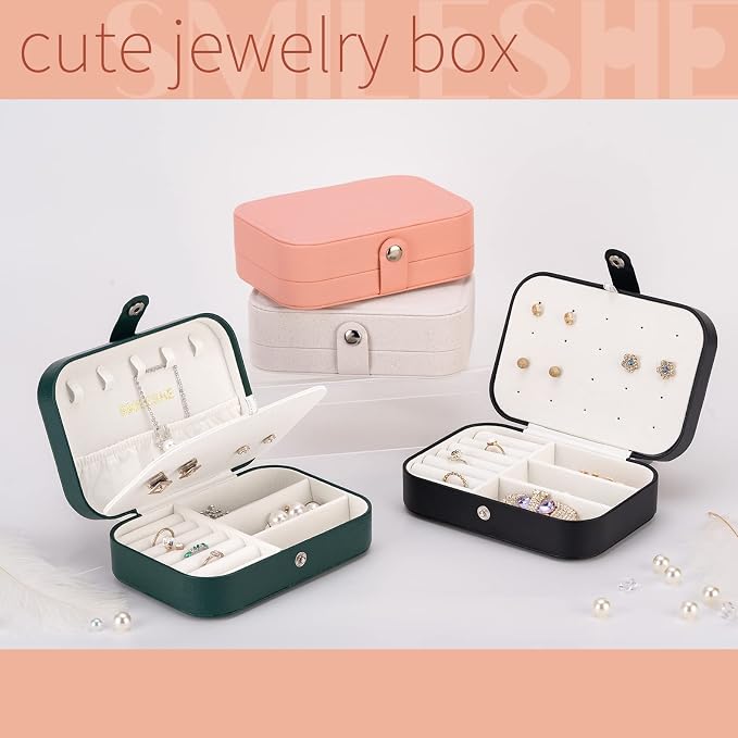 Smileshe Jewelry Box, PU Leather Small Portable Travel Case, 2 Layers Organizer Display Storage Holder Boxes for Rings, Earrings, Necklaces, Bracelets - Image 5