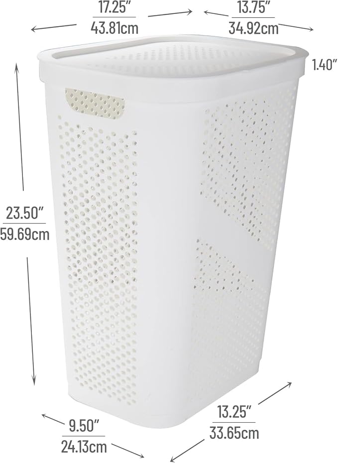 Slim Laundry Hamper with Lid, 60L Clothes Basket, Plastic laundry basket,for Home Storage Clothes Organizer, Laundry Room, College Dorm White - Image 2