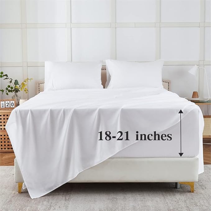 ILAVANDE Deep Pocket Queen Sheets Set 4 Piece, Hotel Luxury Super Soft 1800 Series Microfiber Queen Bed Sheets Set-Wrinkle Free & Breathable-18-21 Deep Pocket Sheets for Queen Size Bed,White
