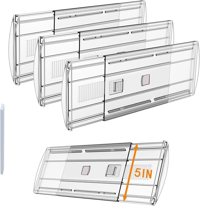 3 Pack Adjustable Heavy-Duty Drawer Dividers for Clothes,5" High Expandable From 13-21" Clear Drawer Organizers, PC Plastic Separators for Dresser/Bedroom/Bathroom/Kitchen/Office Storage by SPEREELER