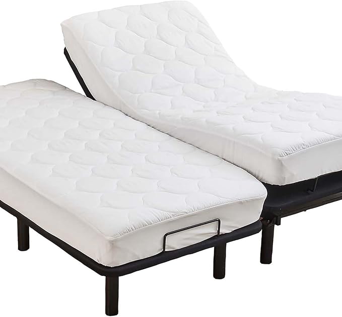 Kingnex Quilted Split California King Mattress Topper Pad for Adjustable Bed Breathable Fitted Fluffy Pillow Top Mattress Pad