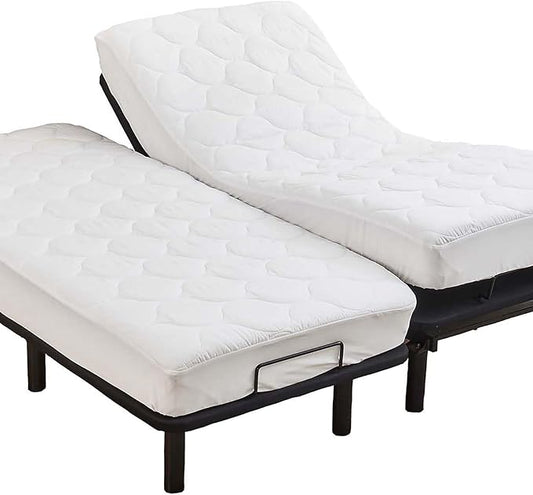 Kingnex Quilted Split California King Mattress Topper Pad for Adjustable Bed Breathable Fitted Fluffy Pillow Top Mattress Pad