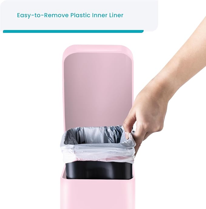 Home Zone Living 1.3 Gallon Small Bathroom Trash Can with Lid and Step Pedal, Stainless Steel Wastebasket with Slim Design for Home and Office, Matte Pink, 5 Liters - Image 2