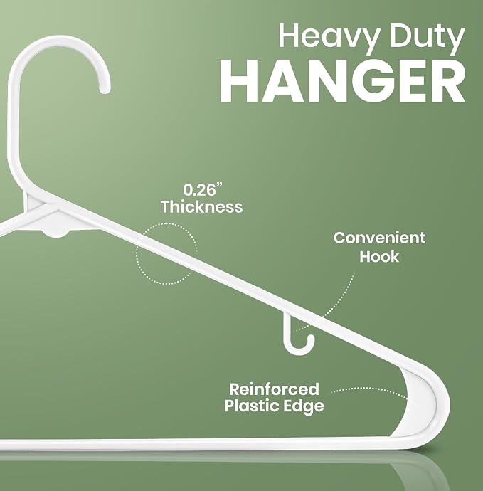 Utopia Home Plastic Hangers 100 Pack - Space Saving Clothes Hanger - Durable & Strong Closet Organizers and Storage with Built-in Strap Hooks - Essential for Shirts, Pants, Skirts & Coats (White) - Image 2