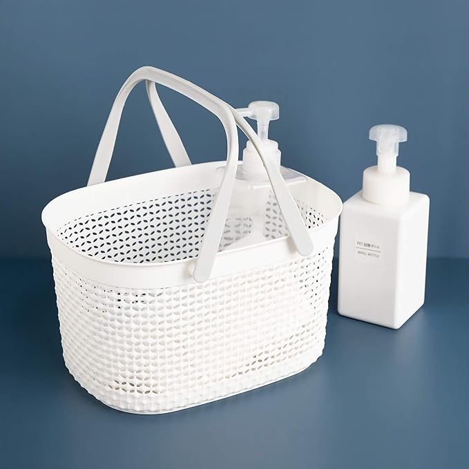 rejomiik Portable Shower Caddy Basket, Plastic Organizer Storage Tote with Handles for Bathroom, College Dorm, Kitchen, White - Image 6