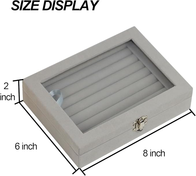 Fordonral Velvet Jewelry Organizer Box, Jewelry Drawer Organizers Trays, Earring Ring Necklace Holder Display Case (Gray, Ring Box) - Image 6