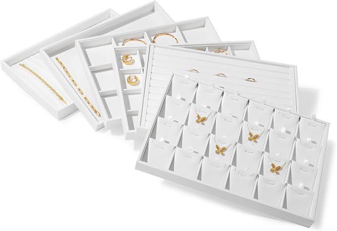 Oirlv Premium White Leather Stackable Jewelry Tray 18 Gird Necklace Bracelet Organizer Showcase Necklace Display Tray - Image 8