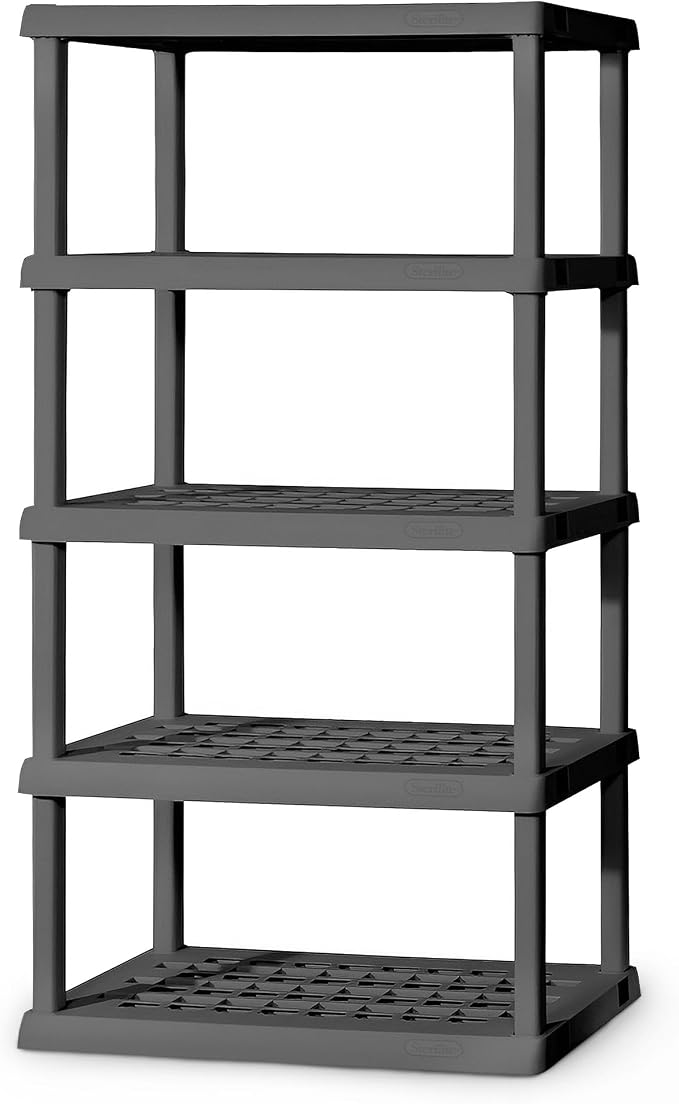 Sterilite 5 Shelf Unit, Heavy-Duty Shelving Storage Rack for Home and Garage, Gray - Multipurpose Plastic Organizer Shelves for Smart Organization by Sterilite