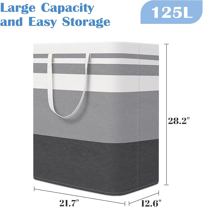 BlissTotes 3-Pack Laundry Basket, Freestanding＆Waterproof Laundry Hamper, Collapsible Tall Clothes Hamper with Easy Carry Handles for Clothes, Towels in the Family and Dorm,Gradient Grey,125L - Image 2