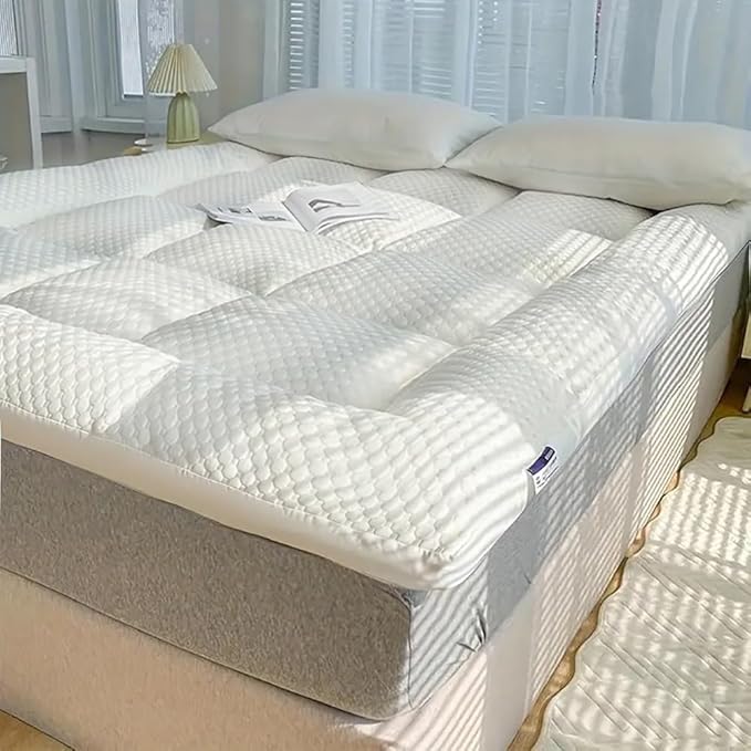 Mattress Topper Queen Size - Breathable Folding Mattress Pad for Back Pain Relief Soft & Plush Mattress Protector - Pillow Top Bed Topper for Firm Mattress