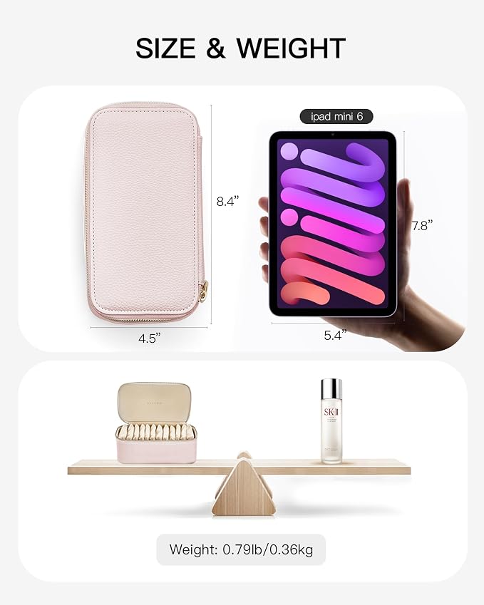VLANDO Jewelry Box Organzier for Travel,Graduation Gifts for Daughter,Jewelry Case with 12 Pcs Velvet Jewelry Bags for Earrings Necklace Rings,Valentine's Day,Birthday, Wedding Gift for Wome-Pink - Image 3