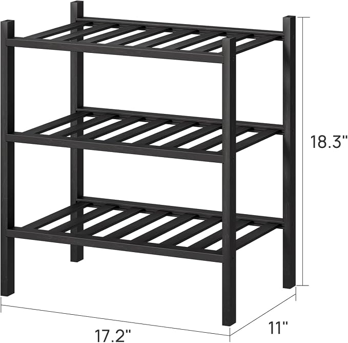 viewcare Small Shoe Rack for Entryway,3-Tier Black Bamboo Shoe Organizer for Hallway Closet, Free Standing Shoe Racks for Indoor Outdoor - Image 3