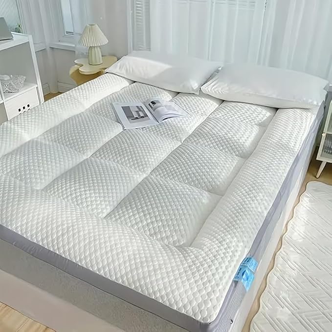 Mattress Topper Twin Size - Breathable Folding Mattress Pad for Back Pain Relief Soft & Plush Mattress Protector - Pillow Top Bed Topper for Firm Mattress