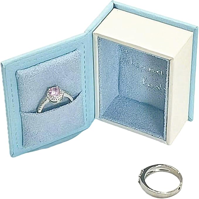 Book Shaped Ring Box - Vintage Engagement Ring Box with Hinged Lid for Proposal Engagement Wedding, Proposal Ring Case -PRB016-Blue - Image 4