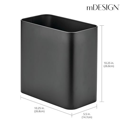 mDesign Small Metal 2.4 Gallon/9 Liter Trash Can Wastebasket Garbage Bin for Bathroom, Slim Rubbish Waste Bin Trashcans - Mirri Collection - Black - Image 3
