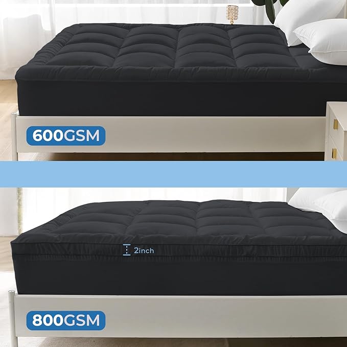 YUGYVOB Queen Mattress Topper - 800GSM Extra Thick Cooling & Breathable Mattress Pad with Deep Pocket 8"-21" & Soft Down Alternative Filling, Grey