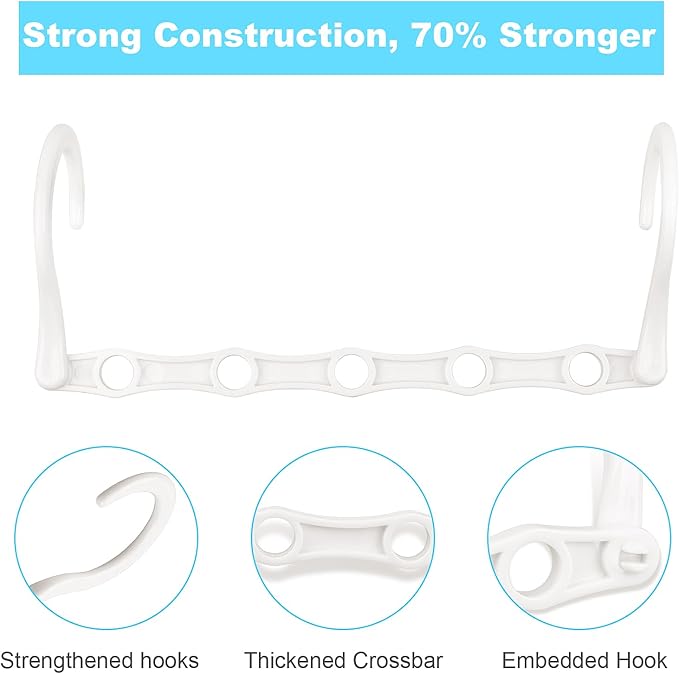 DUCOO Space Saving Hangers 10 Pack, Heavy Duty Magic Cascading Hanger Organizer with 5 Enclosed Anti-Slip Holes, Closet Organizers and Storage for Clothes, College Dorm Room Essentials, White - Image 5