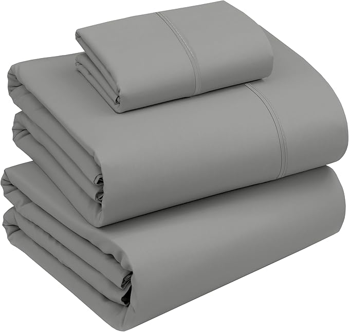 RUVANTI 100% Cotton Sheets – Twin XL Size Percale Bedding, Cooling & Breathable, Durable with a Crisp, Soft & Comfortable Feel, 16" Deep Pocket, 3-Piece Set, Mist Grey