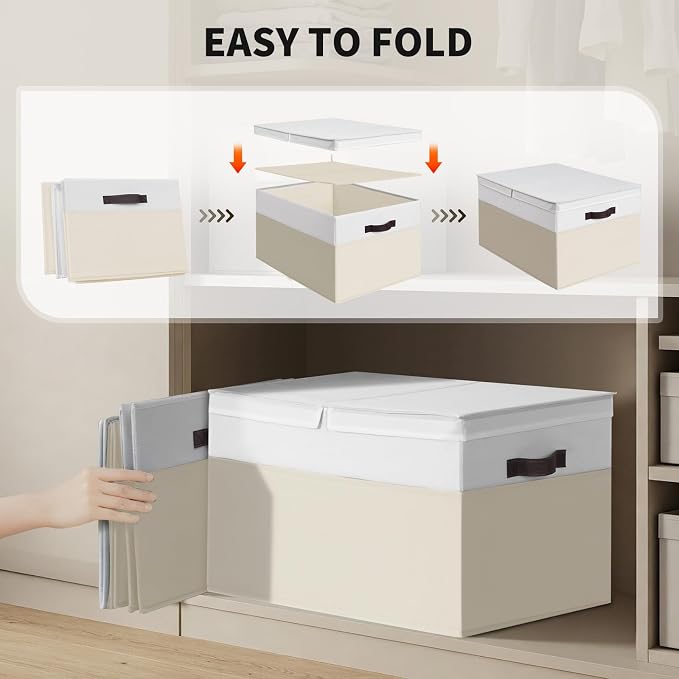 2 Pack EXTRA LARGE Blanket Storage Baskets with Lids, 22”x16”x12” Closet Organizers Bins for Clothes Towel/ Toy Storage Box with Lid Handles/ Stackable Decorative Fabric Bins for Living Room, Nursery - Image 7