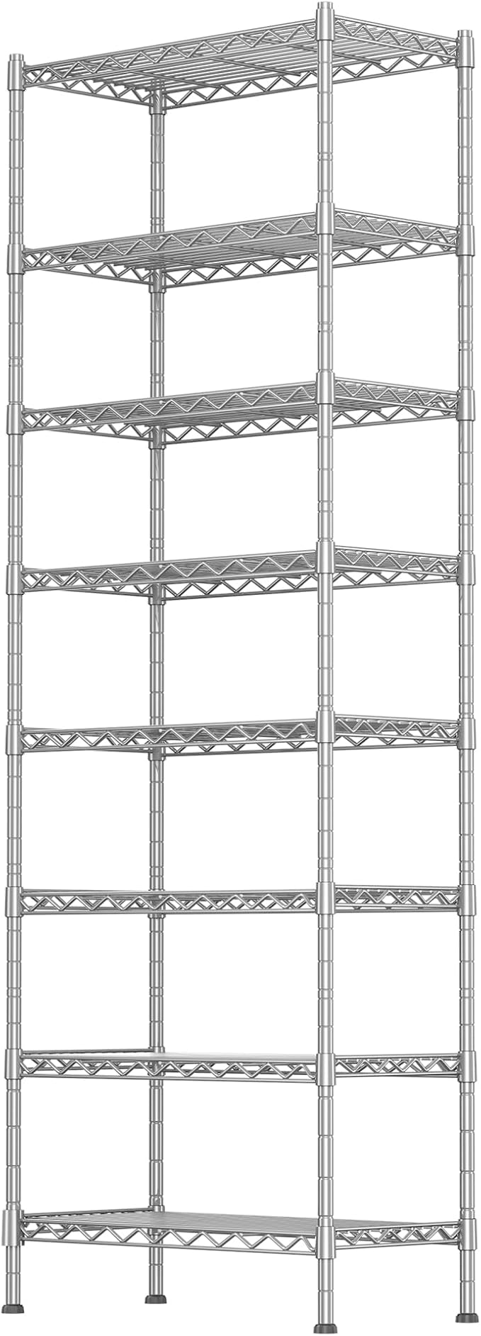 GIOTORENT 8-Wire Garage Shelving Storage Shelves, Kitchen Storage Adjustable Shelf, Metal Shelves 1600Lbs Capacity 24" W x 14" D x 72.2" H for Laundry Bathroom Pantry Closet, Silver by GIOTORENT