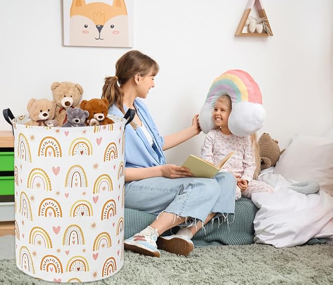 HIYAGON Rainbow Baby Laundry Basket Baby Hamper for Nursery Girl Kids Hamper Cute Kids Toys Storage Bin Organizer Rainbow Room Decor for Home(Star Rainbow) - Image 5