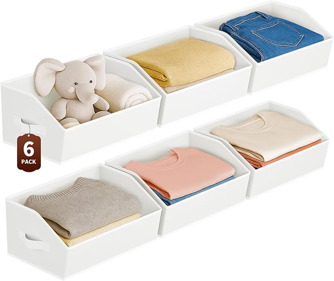 Homsorout Large Closet Organizers and Storage Bins - 6 Pack Trapezoid Storage Baskets for Shelves, Foldable Fabric Baskets with Handles Ideal for Closet, Basket, Wardrobe and Shelf Storage, White by Homsorout