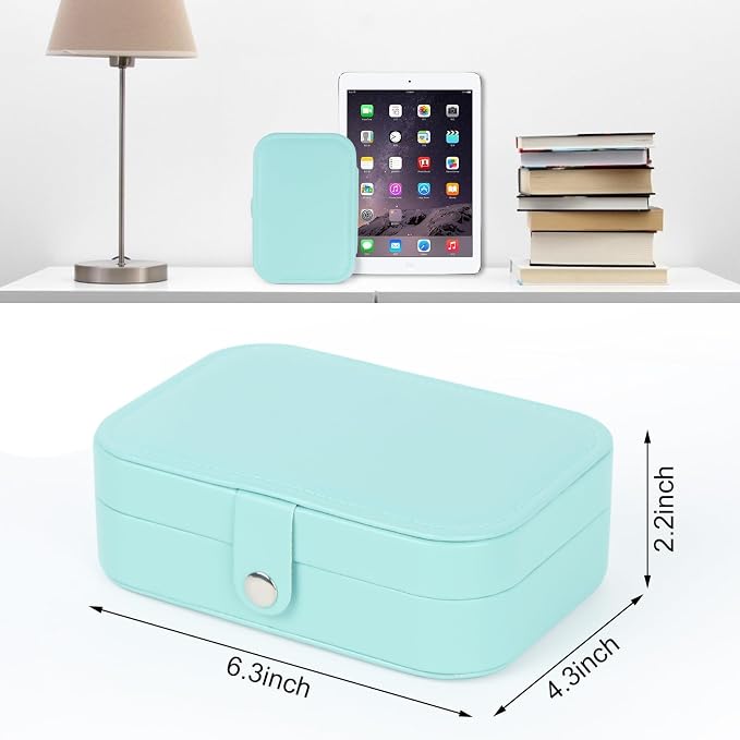 Hatori Travel Jewelry Box, PU Leather Small Jewelry Organizer for Women Girls, Portable Mini Travel Case Display Storage Holder Boxes for Stud Earrings, Rings, Necklaces, Bracelets (Turquoise) - Image 3