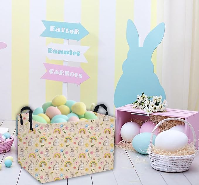 Rectangular Easter Baskets Gift Basket Empty Pink Bunny Kids Storage Bins Baby Boy Basket Kids Toy Storage Bin Organizer Box Room Decor for Home( Rabbit) - Image 3