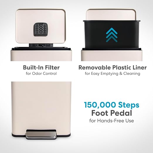 Simpli-Magic 50 Liter / 13.2 Gallon Soft-Close, Smudge Resistant Trash Can with Foot Pedal and Built in Filter- White Color - Image 5