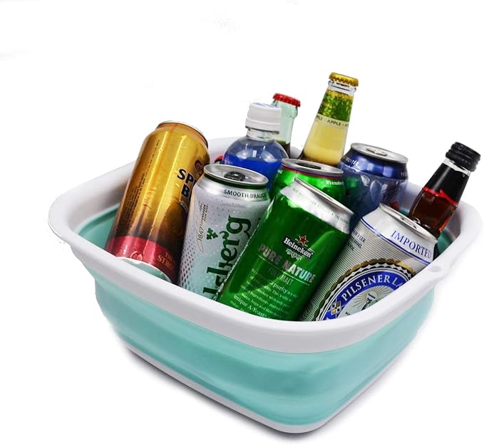 SAMMART 7.7L (2 Gallon) Collapsible Tub - Foldable Dish Tub - Portable Washing Basin - Space Saving Plastic Washtub (White/Lake Green, S) - Image 7